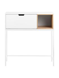 Wit bureau Satley met opbergruimte, Frame: gelakt MDF, Poten: gepoedercoat metaal, Wit, eikenhoutkleurig, B 92 x D 30 cm