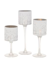 Windlichtenset Little Town, 3-delig, Gelakt glas, Wit; transparant, goudkleurig, Set met verschillende formaten