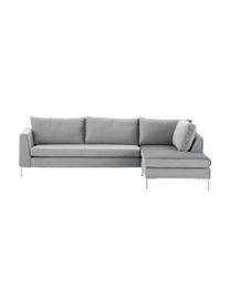 Sofa narożna z aksamitu Luna, Tapicerka: aksamit (100% poliester) , Stelaż: lite drewno bukowe, Nogi: metal galwanizowany, Aksamit jasny szary, srebrny, S 280 x G 184 cm