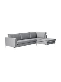 Samt-Ecksofa Luna, Bezug: Samt (Polyester) 80.000 S, Gestell: Massives Buchenholz, Füße: Metall, galvanisiert, Samt Hellgrau, Silber, B 280 x T 184 cm