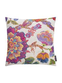 Kissenhülle Blumon mit besticktem Blumenmotiv in Bunt, Vorderseite: 36% Leinen, 25% Baumwolle, Rückseite: 100% Polyestersamt, Sandfarben, Mehrfarbig, B 40 x L 40 cm