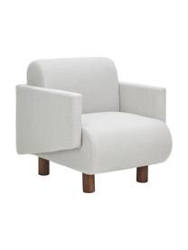 Bouclé loungefauteuil Coco in lichtgrijs met houten poten, Bekleding: bouclé (100% polyester), Poten: massief gelakt beukenhout, Bouclé lichtgrijs, B 92 x D 79 cm