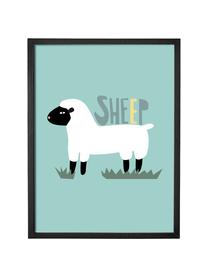 Oprawiony obrazek Sheep, Siedzisko: zielony Nogi: drewno dębowe, S 35 x W 45 cm