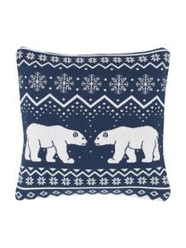 Housse de coussin 40x40 tricot Bjorn, 100 % coton, Bleu, ivoire, larg. 40 x long. 40 cm