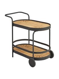 Carrello di servizio da giardino con ruote Flogan, Ripiani: legno di acacia certifica, Marrone chiaro, nero, Larg. 92 x Alt. 78 cm