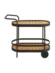 Tuin serveerwagen Flogan met wielen, Plateaus: acaciahout, FSC®-gecertif, Acaciahout, zwart, B 92 x H 78 cm