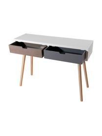 Consolle con 2 cassetti Enzo, Gambe: legno di pino, verniciato, Bianco, marrone, grigio, pino, Larg. 110 x Prof. 33 cm