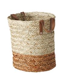 Set de cestas artesanales de mimbre Mahika, 2 uds., Asas: cuero sintético, Beige, Set de diferentes tamaños