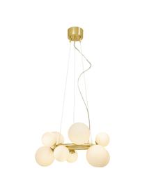 Ronde hanglamp Molekyl van opaalglas, Baldakijn: gecoat metaal, Goudkleurig, wit, Ø 50 x H 27 cm