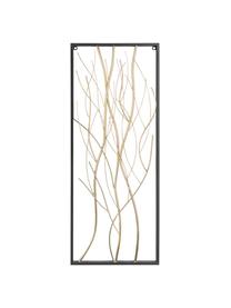 Dekoracja ścienna z metalu Branches, Metal lakierowany, Czarny, odcienie mosiądzu, biały, S 33 x W 85 cm