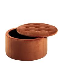 Pouf contenitore in velluto color terracotta Retina, Rivestimento: velluto di poliestere Con, Struttura: pannello di fibra a media, Ramato, Ø 60 x Alt. 35 cm