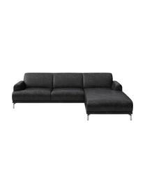 Sofa narożna ze skóry Puzo, Tapicerka: 100% skóra, Nogi: metal lakierowany, Czarny z wykończeniem vintage, S 240 x G 165 cm