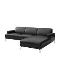 Sofa narożna ze skóry Puzo, Tapicerka: 100% skóra, Nogi: metal lakierowany, Czarny z wykończeniem vintage, S 240 x G 165 cm