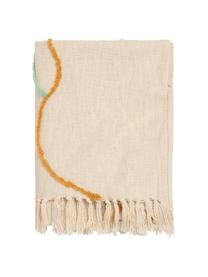 Pled z bawełny z frędzlami Malva, 100% bawełna, Odcienie kremowego, wielobarwny, S 120 x D 180 cm