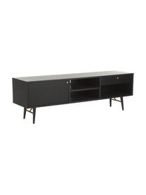 Zwart tv-meubel Verona, Frame: gelakt MDF met eikenhoutf, Poten: gepoedercoat metaal, Zwart, B 160 x H 50 cm