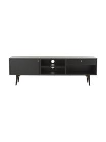 Zwart tv-meubel Verona, Frame: gelakt MDF met eikenhoutf, Poten: gepoedercoat metaal, Zwart, B 160 x H 50 cm