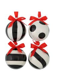 Bolas de Navidad Geoma, Ø 8 cm, 4 uds., Negro, blanco, rojo, Ø 8 cm