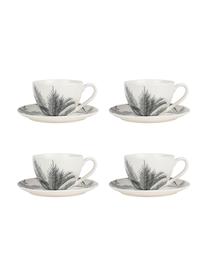 Tazas de café con platitos Papaye, 4 uds., Porcelana, Blanco, negro, Ø 9 x 7 cm