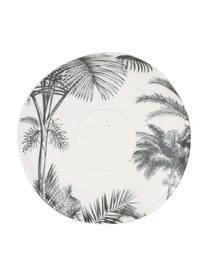 Kopjes met schoteltjes Papaye met palmbladmotief, 4 stuks, Porselein, Wit, zwart, Ø 9 x 7 cm