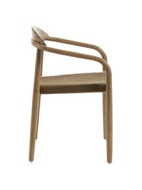 Massief houten fauteuil Nina, Frame: massief eucalyptushout, F, Zitvlak: polyester, uv-bestendig, Bruin, B 56 x D 53 cm