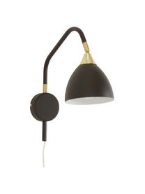 Verstelbare wandlamp Luis met stekker in zwart, Lampenkap: gelakt metaal, Frame: gelakt metaal, Decoratie: gelakt metaal, Zwart, messingkleurig, D 30 x H 29 cm