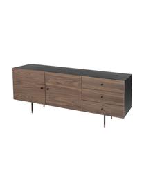 Dressoir Youth met eikenhoutfineer, Frame: MDF met eikenhoutfineer, Poten: gepoedercoat metaal, waln, Walnoothout, 180 x 70 cm