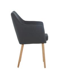 Sedia stile nordico con braccioli Nora, Rivestimento: 100% poliestere Il rivest, Gambe: legno di quercia, Tessuto antracite, gambe in quercia, Larg. 58 x Prof. 58 cm