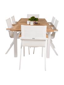 Set de comedor para exterior México, 7 pzas., Asiento: textil, Blanco, marrón, Set de diferentes tamaños