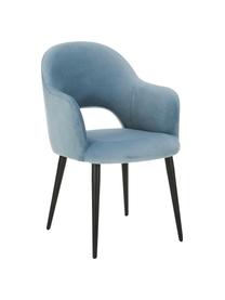 Krzesło z podłokietnikami z aksamitu Rachel, Tapicerka: aksamit (poliester) Dzięk, Nogi: metal malowany proszkowo, Aksamitny jasny niebieski, S 56 x G 70 cm