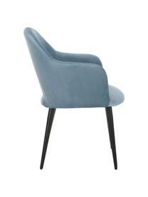 Krzesło z podłokietnikami z aksamitu Rachel, Tapicerka: aksamit (poliester) Dzięk, Nogi: metal malowany proszkowo, Aksamitny jasny niebieski, S 56 x G 70 cm