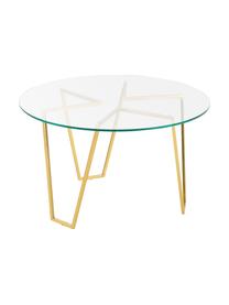 Table basse ronde en verre Scarlett, Structure : laiton Plateau : transparent