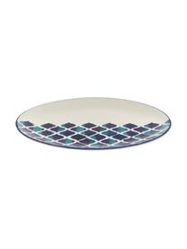 Ručne vyrobený plytký tanier Ikat, 6 ks, Keramika, Biela, modrá, Ø 26 cm