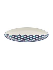 Platos llanos artesanales Ikat, 6 uds., Cerámica, Blanco, azul, Ø 26 cm