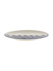 Platos llanos artesanales Ikat, 6 uds., Cerámica, Blanco, azul, Ø 26 cm