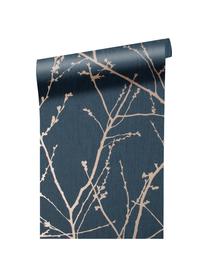 Tapete Nature Blue, Vlies, Blau, Kupferfarben, 52 x 1005 cm