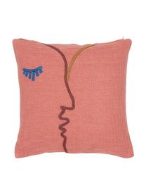 Housse de coussin 45x45 coton bio Faces, Rouge corail, pourpre, bleu, jaune moutarde