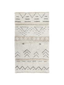 Alfombra artesanal de lana Lakota Day, estilo étnico, Parte superior: 100% lana, Reverso: algodón reciclado, Crema, beige, gris oscuro, An 80 x L 140 cm (Tamaño XS)