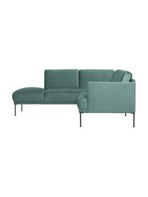 Sofa narożna z aksamitu Fluente, Tapicerka: 100% poliester Dzięki tka, Stelaż: lite drewno sosnowe z cer, Nogi: metal malowany proszkowo, Petrol aksamit, S 221 x G 200 cm, lewostronna