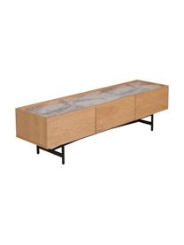 Mueble de TV Carare, Estructura: tablero de fibras de dens, Patas: metal recubierto, Tablero: mármol, Marrón, negro, mármol gris, An 160 x Al 45 cm