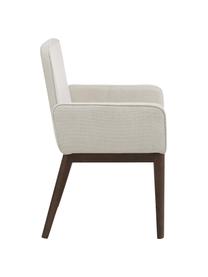 Silla con reposabrazos tapizada Koga, Tapizado: 100% poliéster Alta resis, Patas: madera de fresno, Estructura: metal, Tejido blanco crema, madera de fresno oscura, An 54 x Al 86 cm