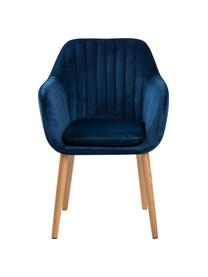 Silla de terciopelo Emilia, Tapizado: poliéster (terciopelo) Al, Patas: madera de roble aceitado, Terciopelo azul oscuro, patas roble, An 57 x F 59 cm