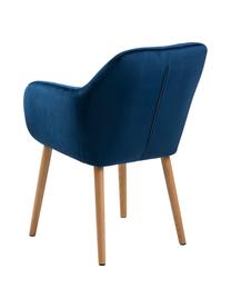 Sametová židle s područkami Emilia, Potah: tmavě modrá Nohy: dub