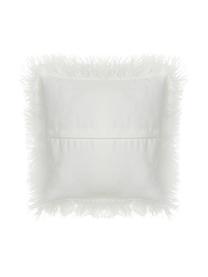 Housse de coussin en peau d'agneau à longs poils frisés Ella, Blanc, larg. 40 x long. 40 cm