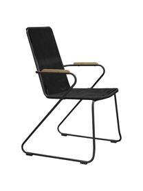 Sillas con reposabrazos de exterior Bois, 2 uds., Asiento: cuerda recubierta, Estructura: metal pintado, Reposabrazos: teca, Negro, teca, An 60 x F 63 cm