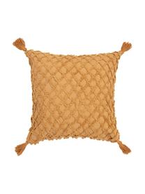 Federa arredo strutturata con nappe Royal, 100% cotone, Giallo, Larg. 45 x Lung. 45 cm