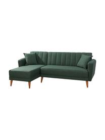 Sofa narożna z lnu z funkcją spania Aqua (3-osobowa), Tapicerka: len, Stelaż: drewno rogowe, metal, Nogi: drewno naturalne, Zielony, S 225 x G 145 cm