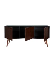 Credenza retrò con finitura in noce e ante Juju, Piedini: legno massello di frassin, Marrone, nero, Larg. 150 x Alt. 73 cm