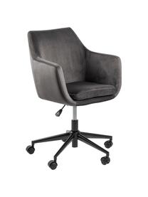 Fauteuil de bureau en velours Nora, hauteur ajustable, Gris foncé, noir, larg. 58 x prof. 58 cm