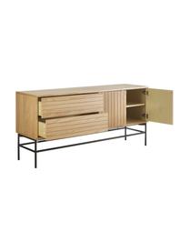 Modernes Sideboard Johan mit Türen und Eichenholzfurnier, Korpus: Mitteldichte Holzfaserpla, Gestell: Metall, pulverbeschichtet, Hellbraun, B 160 x H 75 cm