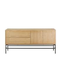 Modern dressoir Johan met deuren en eikenhoutfineer, Frame: MDF met eikenhoutfineer, Poten: gepoedercoat metaal, Lichtbruin, B 160 x H 75 cm